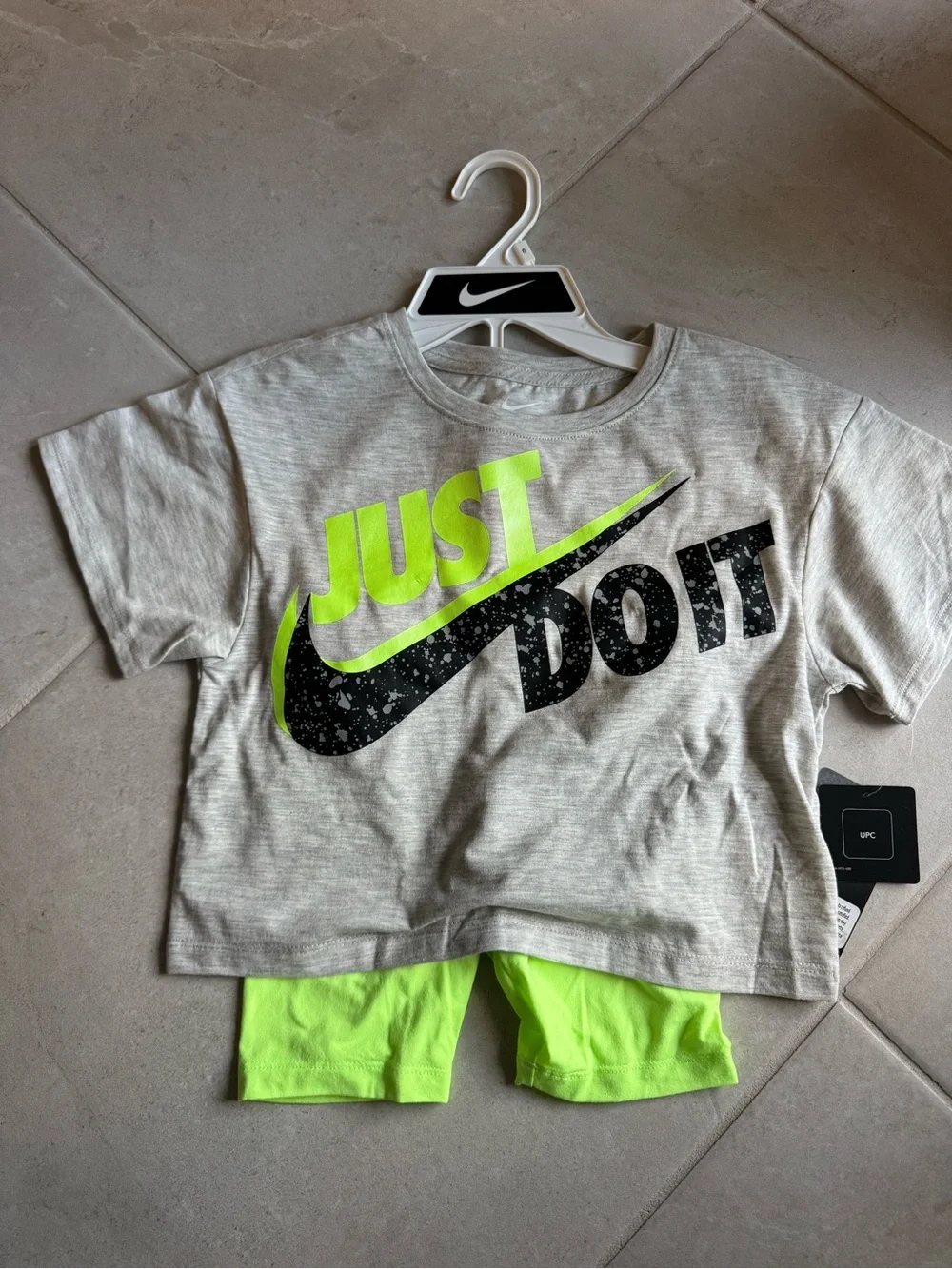 Nike Kids Gray Shorts Set with Neon Green and Black 
